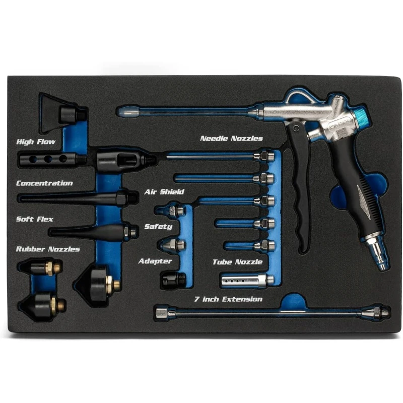 2-Way Air Blow Gun Ultimate Kit with Nozzles and Rubber Tips, 19-Piece