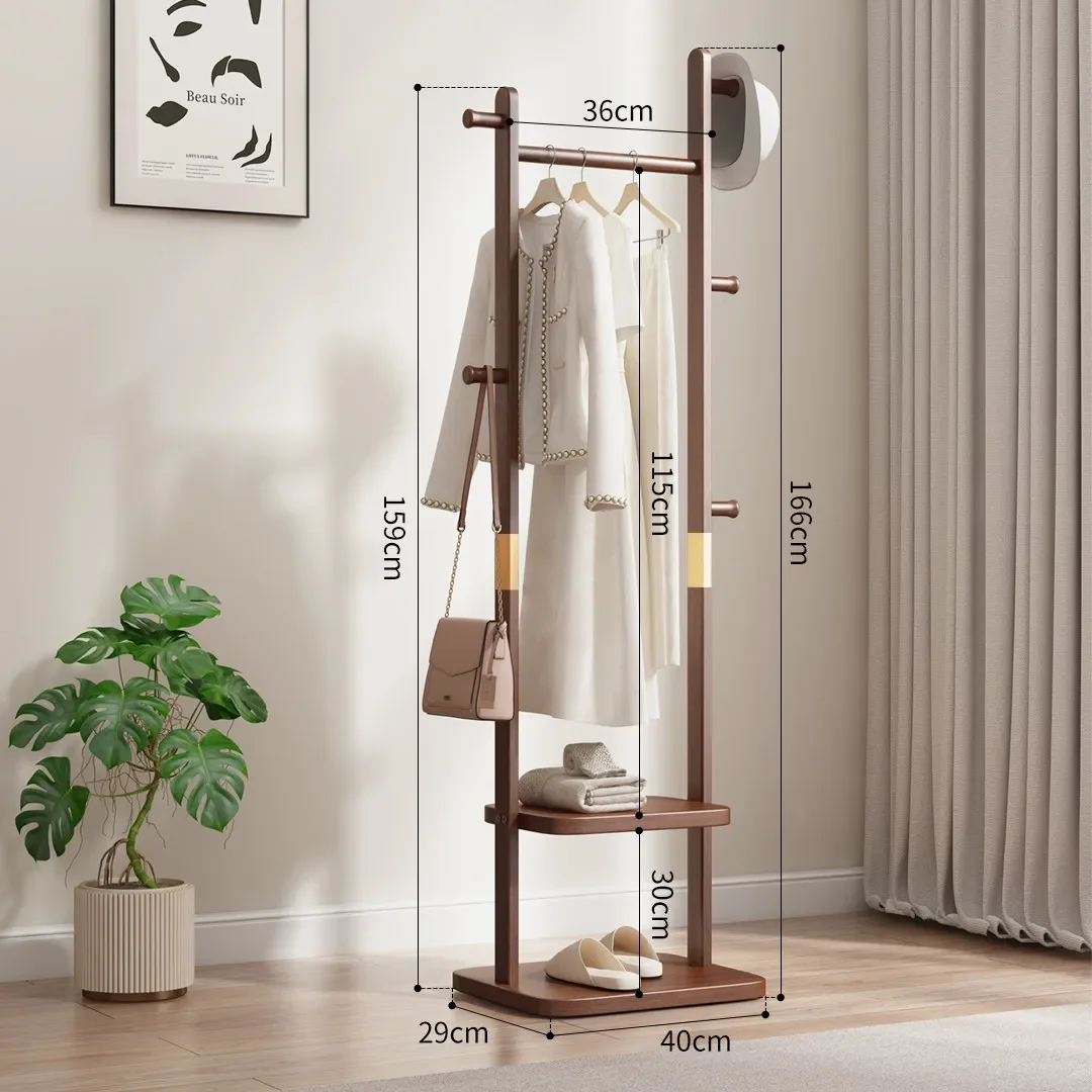 AOLIVIYA Wood Bedside Shelf Bedroom Standing Coat Rack Floor Hat Hanger Clothing Storage Rack