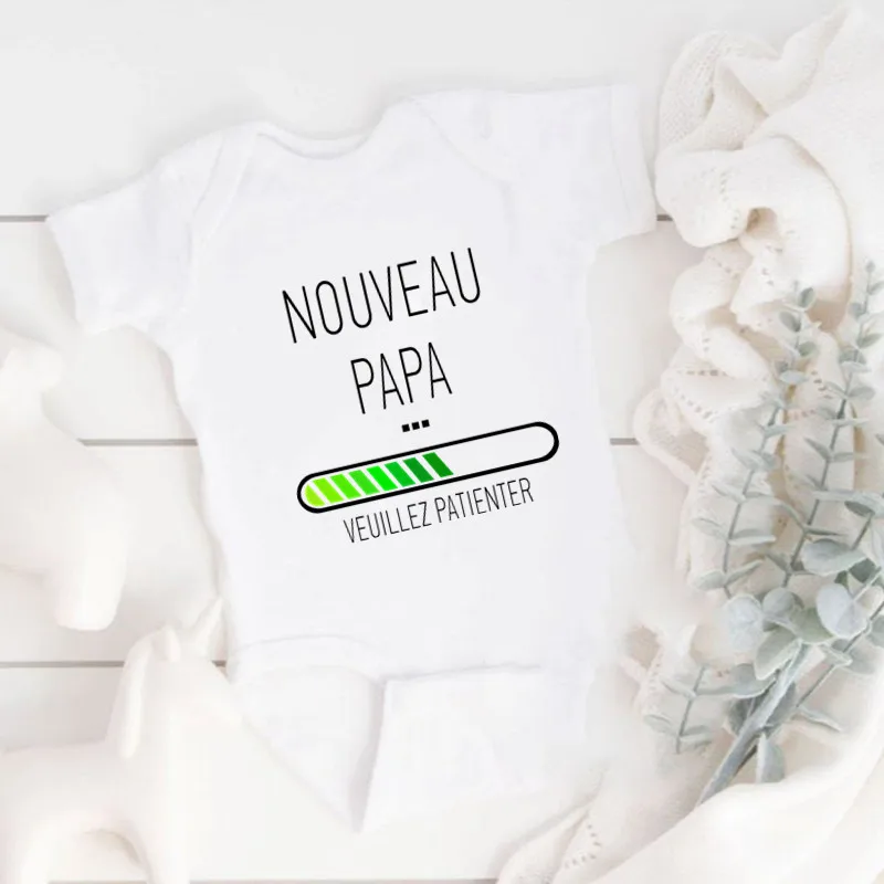 

Funny Pregnancy Reveal New Dad Please Wait Your Baby Is Comming 100% Cotton Bodysuit Baby Vetement Short Sleeve Jumpsuit