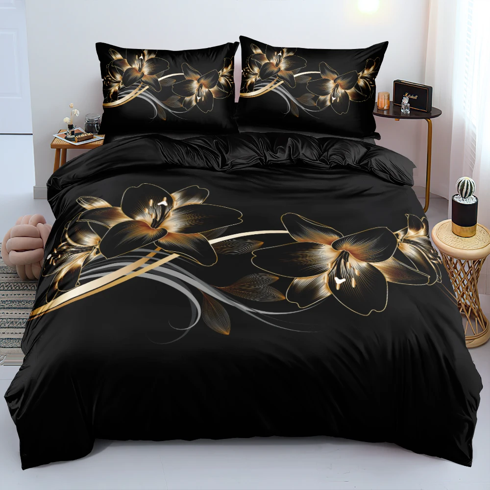 

Blue Gold Flower Classic Duvet Cover Set