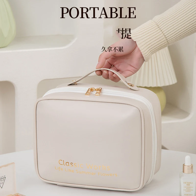 Makeup Bags for Women Travel Toiletry Cute Cases Bag Portable Solid Color Makeup Organizer Box Cosmetic Bag Neceser PU Leather