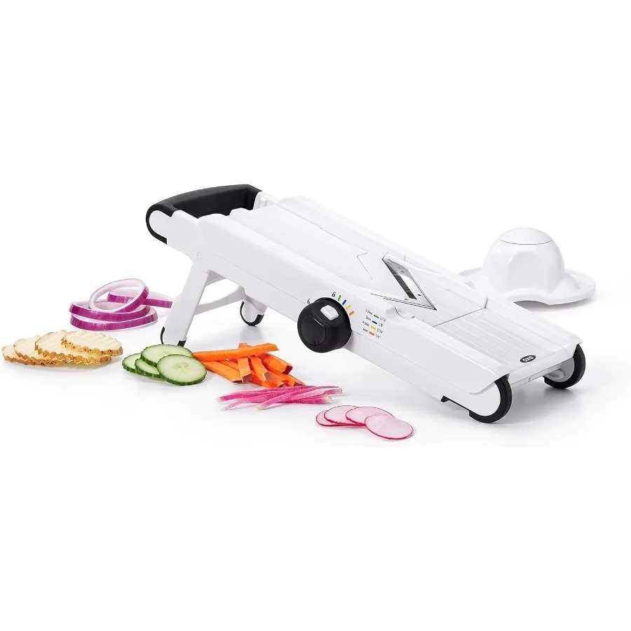 

Effortless Precision Slicing for Kitchen Efficiency: V-Blade Mandoline Slicer with Non-Slip Grip Handles and Adjustable Thickne