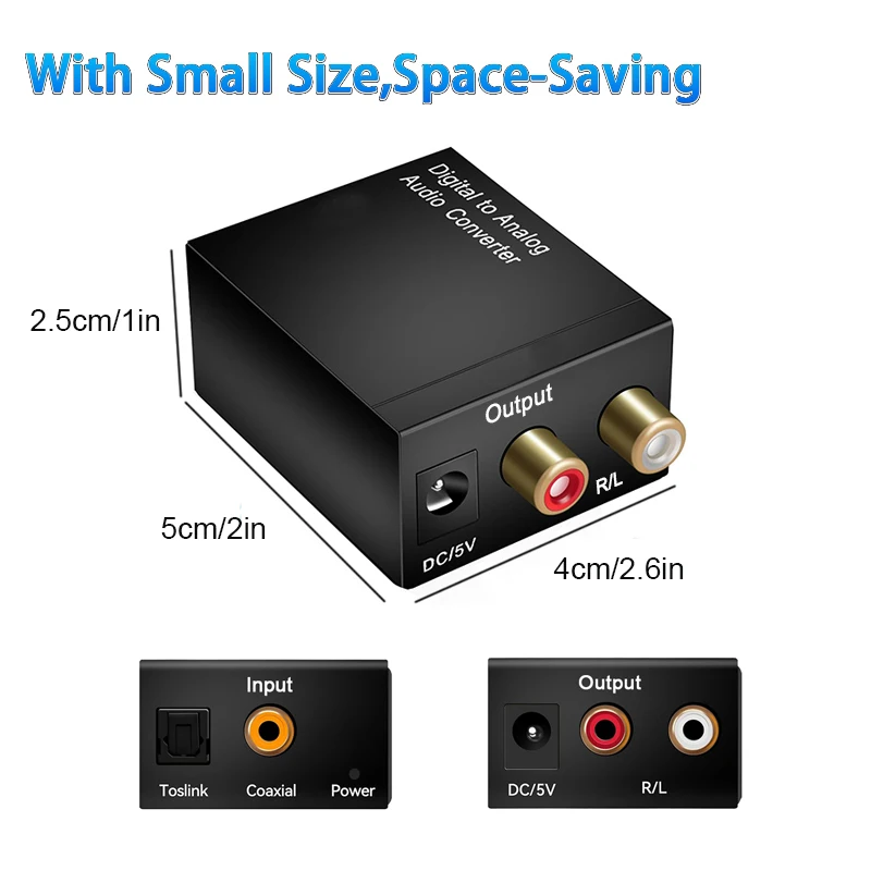 Digital to Analog Audio Converter 192kHz DACOptical Coaxial Toslink SPDIF to RCA L/R StereoAdapter For TV Amplifier