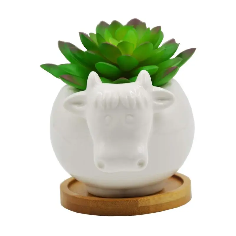 Cute Potted Plant Pot Highland Cow Flower Pot Resin Flowerpot Cute Resin Animal Flower Planter Plant Container Garden Decoration