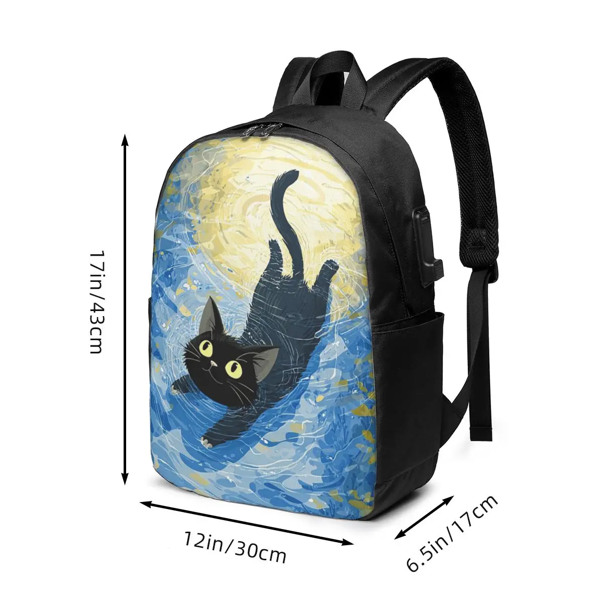 Cute And Playful Cat Swimming Print Backpack Travel Notebook Bag Computer College Student School Bag Laptop Shoulder Bags