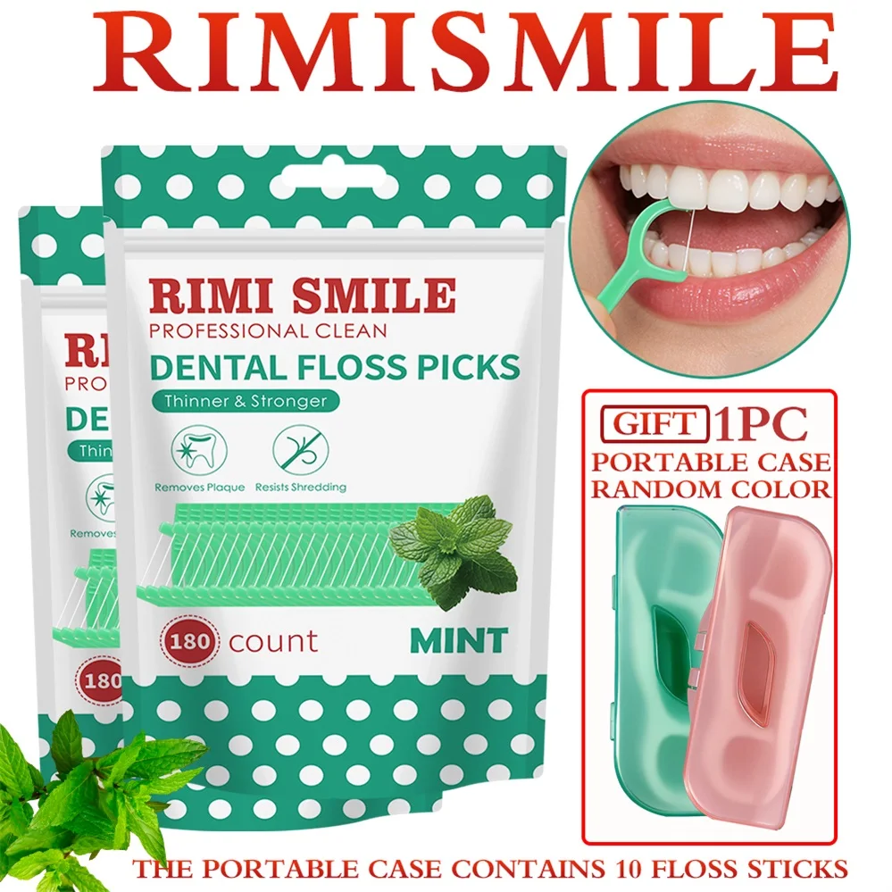 

Зубные нити-флоссеры Rimi Smile Mint, 360 штук, с портативным дорожным футляром, более тонкие и прочные нити-стикеры, для ежедневного ухода за полостью рта