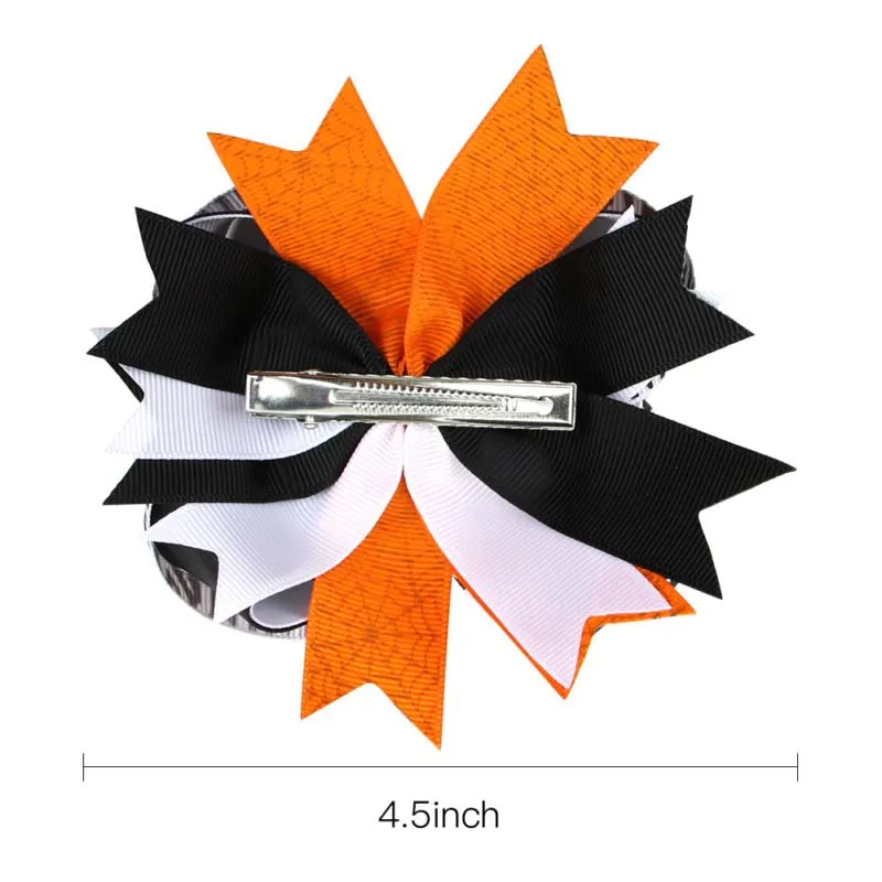 ncmama Multi-layer Swallow Tail Bow Hairpin Halloween Hair Clips for Girls Cute Pumpkin Spider Print Barrettes Hair Accessories