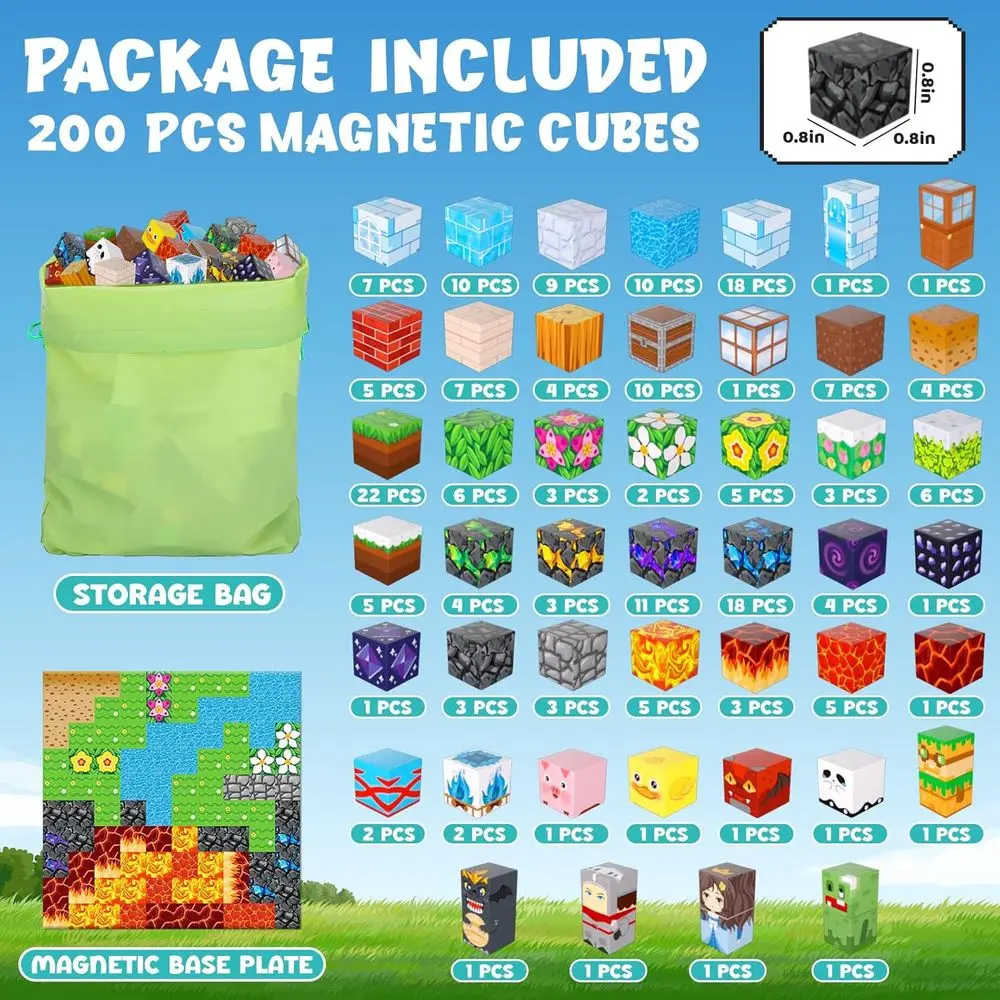 Set di cubi magnetici da costruzione, 200 pezzi, giocattoli STEM per bambini dai 4 ai 8 anni, ideali per bambini dai 3 ai 12 anni, regalo per ragazzi e ragazze
