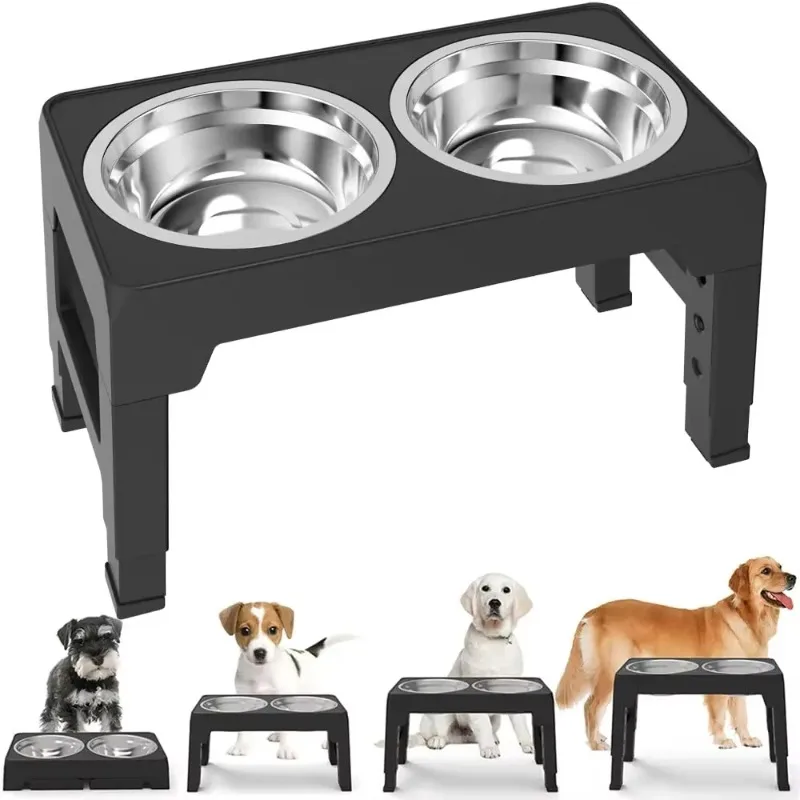 

Dog Double Bowl Adjustable Elevated Feeder Pet Feeding Cat Water Bowl with Stand