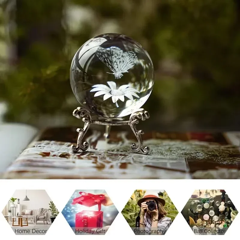 Customized Photo Crystal Ball 3D Laser Engraved Glass Sphere with Stand Miniature Photo Collectible Craft Figurine Birthday Gift