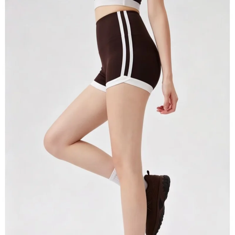 Women Butt Lifting High Waist Yoga Shorts, Color Block Striped Stretchy Breathable Summer Shorts for Workout Fitness Running