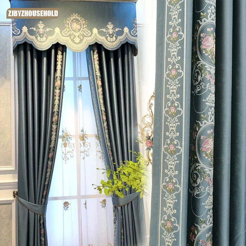 

Nordic Style Curtains for Living Dining Room High Precision Light Blue Curtain Blackout Cloth Heat Insulation Drapes Splicing