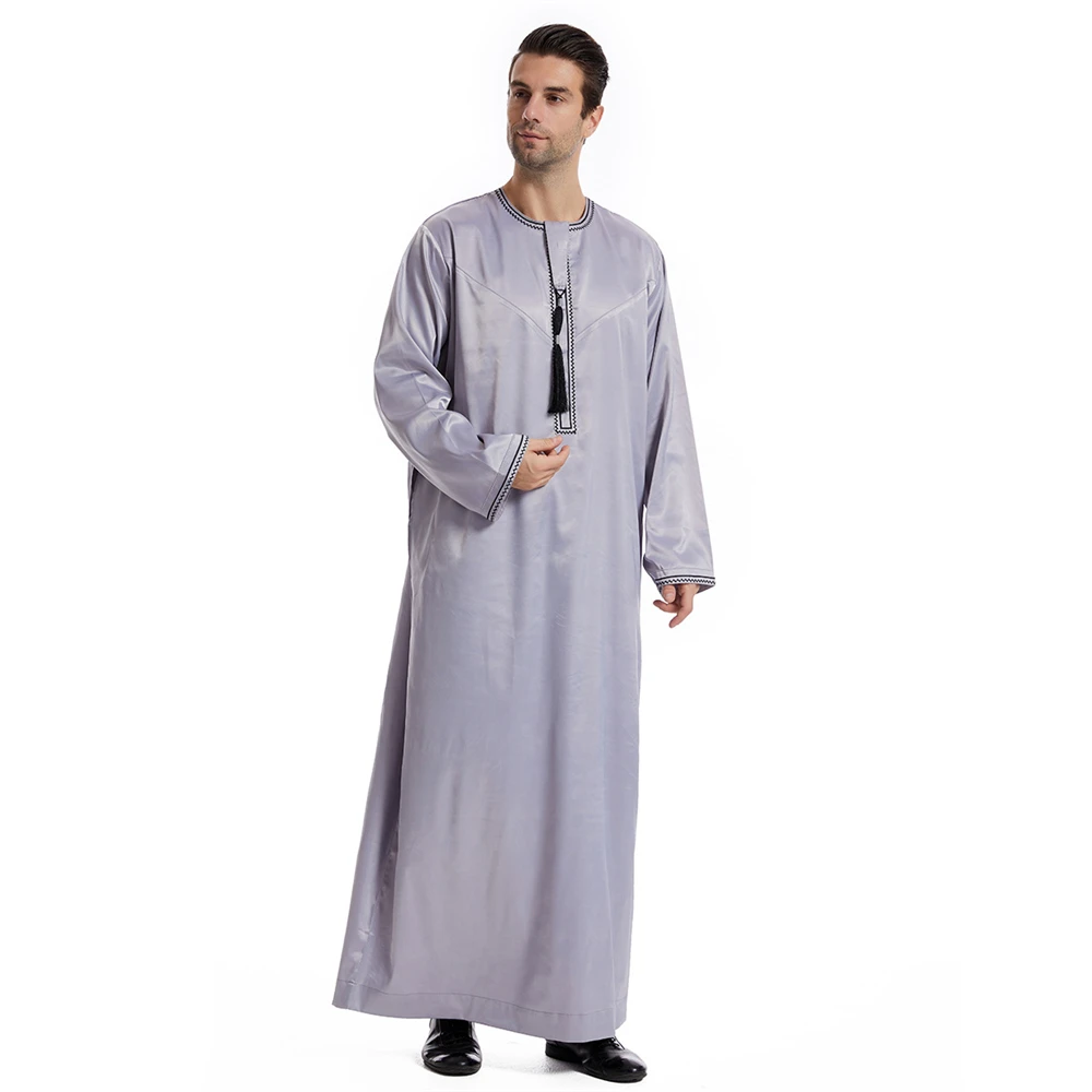 

Eid Ramadan Robe Arabic Muslim Men Thobe Jubba Long Sleeves Tassel Islamic Clothing Kaftan Thawb Maxi Dubai Abaya Dresses Abayas