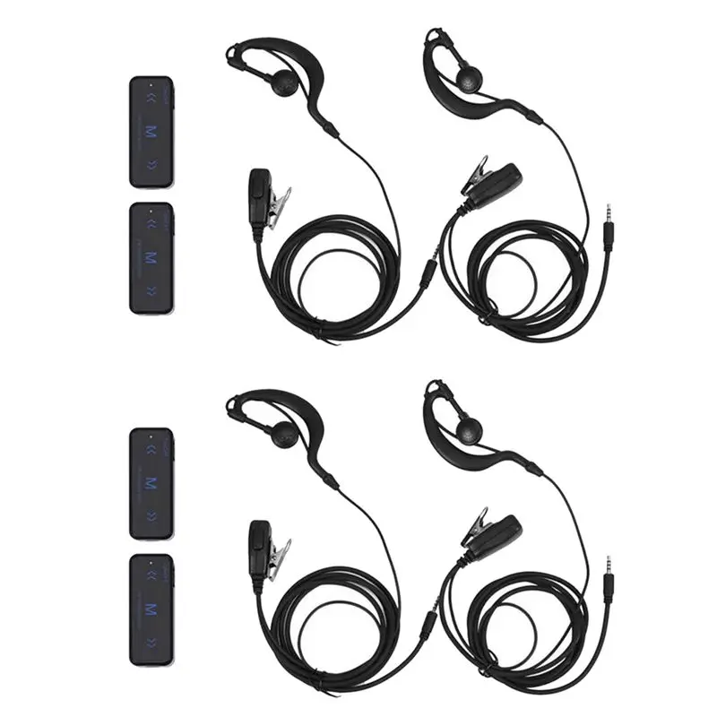 BNVN-4Pcs Mini Walkie Talkie 400-470Mhz 2-Way Radio 3W Transceiver Earpiece Headset Earmuff USB Powered