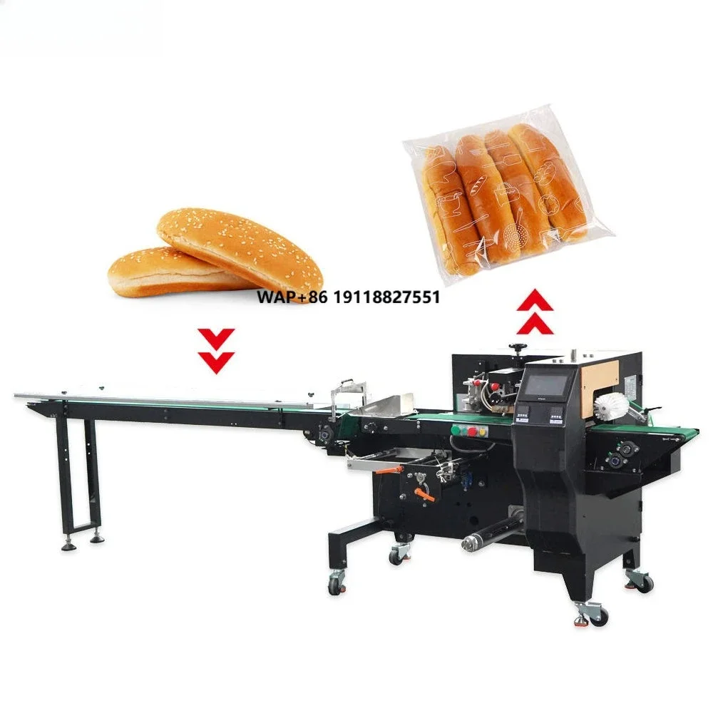 HP-100D Multi-Function Fully Automatic High Efficiency Wrapping Labeling Frozen Burger Cookie Food Sandwich Paper Pillow Machine