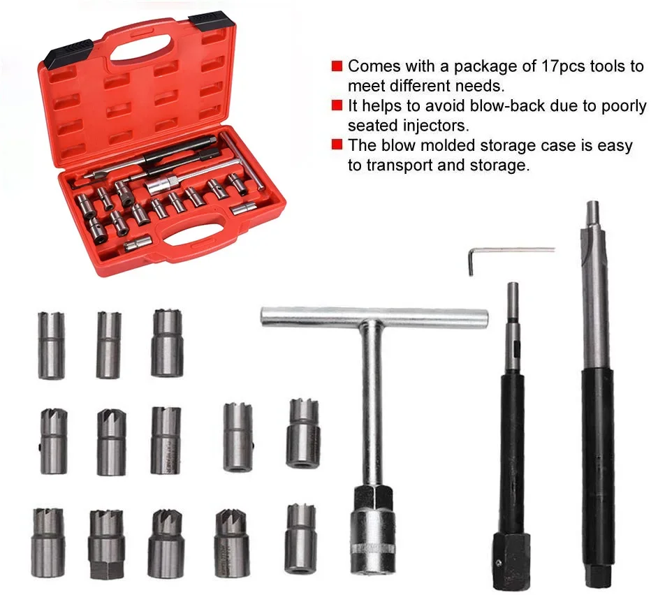 

17PC Four sets Diesel Injector Seat Cutter Cleaner Tool Set Carbon Remover