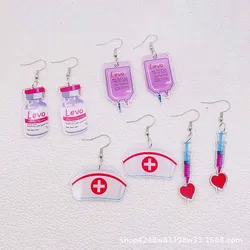 New Nurse's Day Jewelry Nurse Hat Syringe Printed Acrylic Earrings for Women Jewelry Wholesale