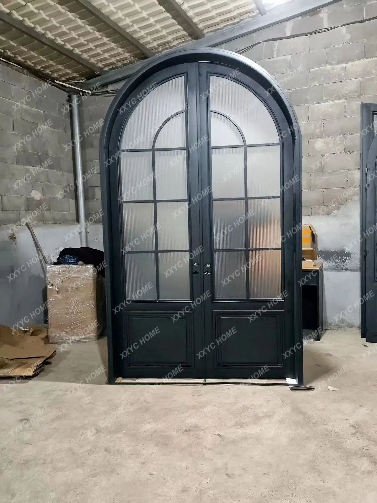 DF Craft arched curved circular curved door wrought iron glass bedroom retro door