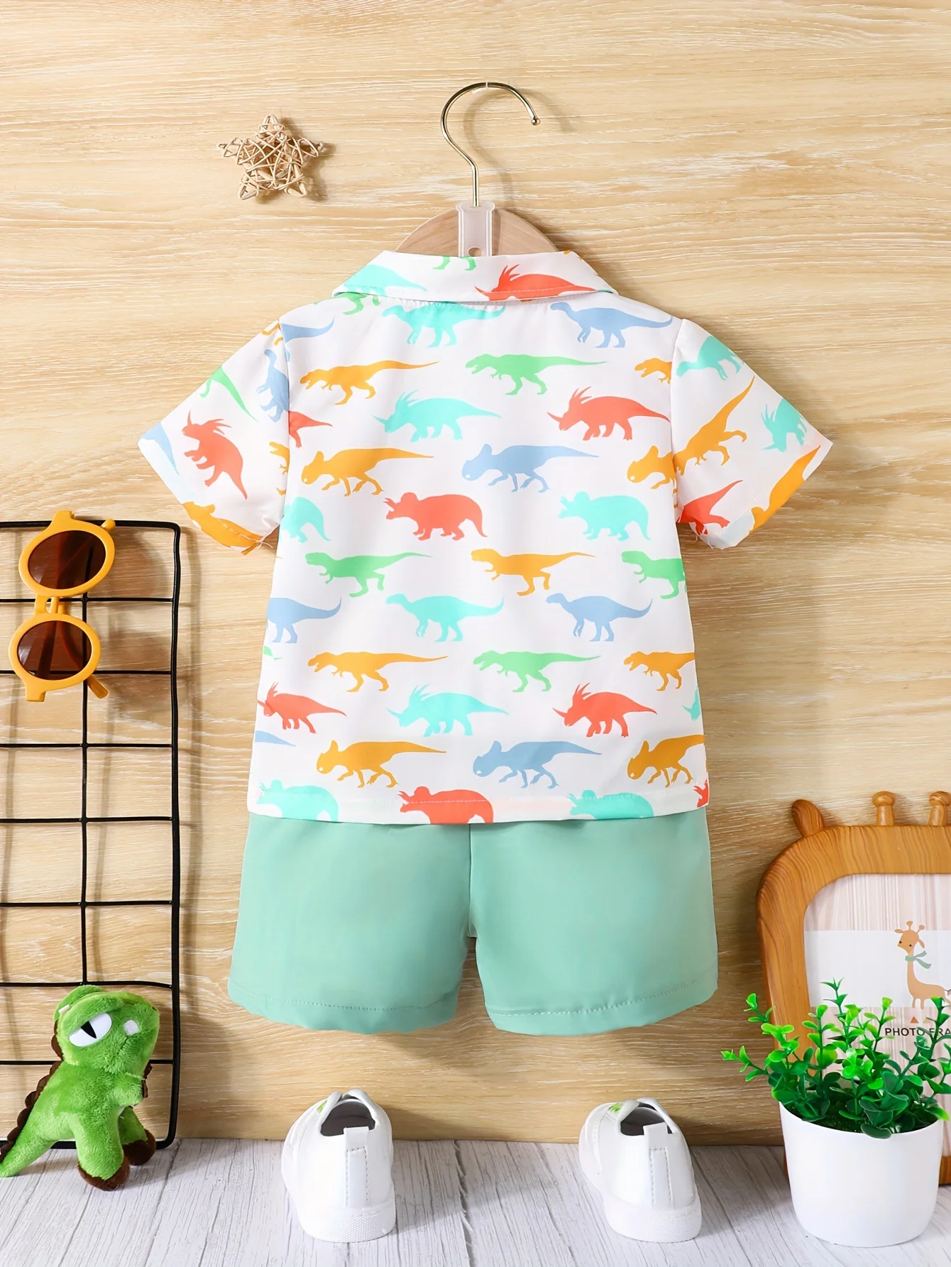 2-Piece Baby Boy Summer Comfort Cool Vacation Short Sleeve Shirt + Casual Shorts Sports Fashion Dinosaur Pattern Cute Suit