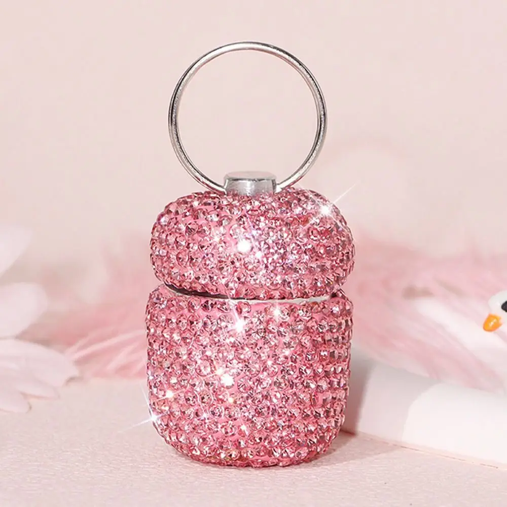 

Bling Rhinestone Inlaid Pill Cases Shiny Exquisite Medication Storage Box with Key Ring Mini Pill Organizer