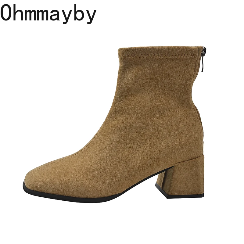 Vintage Women Slim Ankle Boots Fashion Elegant Square Toe Shoes Autumn High Heel Women\'s Short Booties