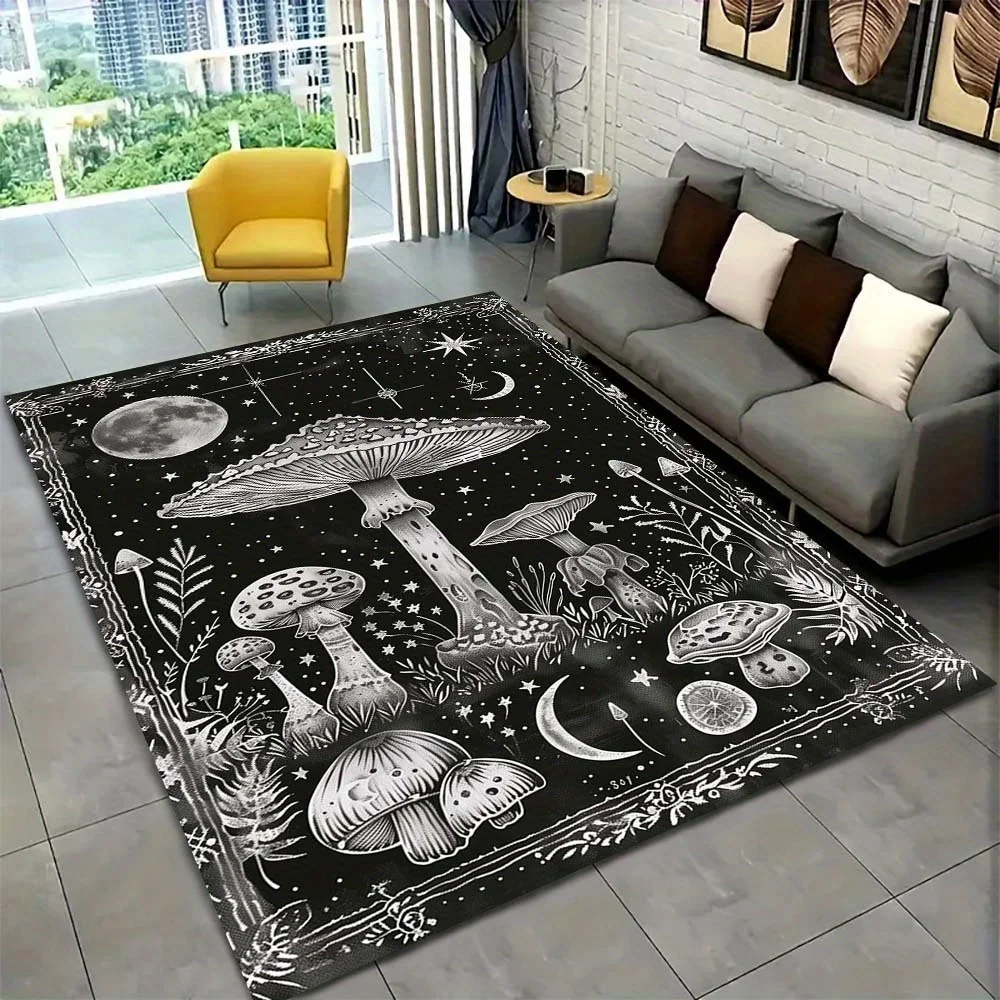 Glowing Mushroom Moonlight Area Rug Non Slip Washable Mat For Office Chair Living Room Home Decor