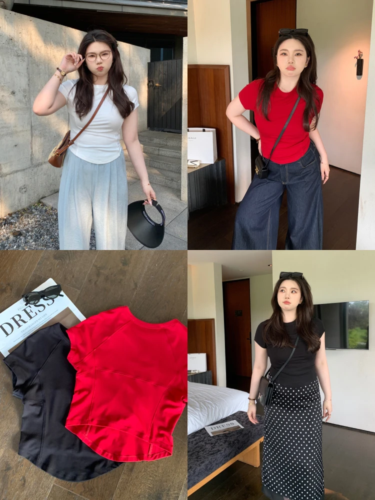 

Slim Fit Cooling T-irt Super Elastic Body a plus Size Top M5T6 3D Tailoring Women's Summer Faion Casual Wear