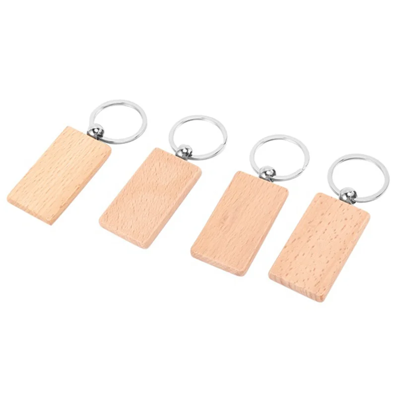 70PCS Wood Keychain Blanks, Unfinished Round Wood Key Tag, Wood Engraving Blanks Key Chain for DIY Crafts-Rectangle