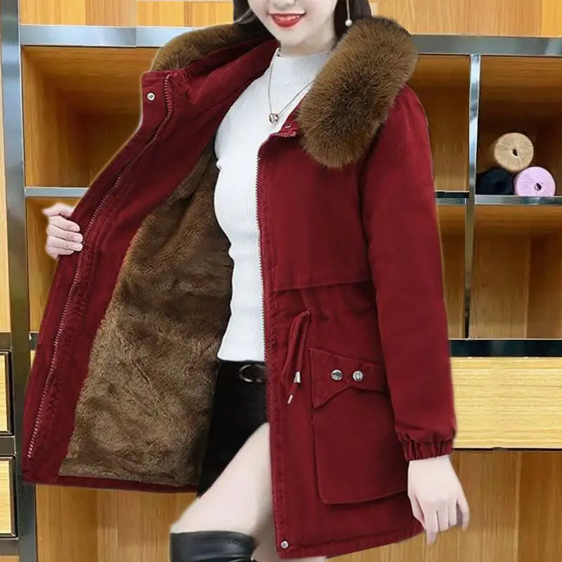 

2025 Parker Medium to Long Length Young Mom Winter Solid Color New Women's Loose and Fluffy Cotton Coat Lamb Down Thick Coat