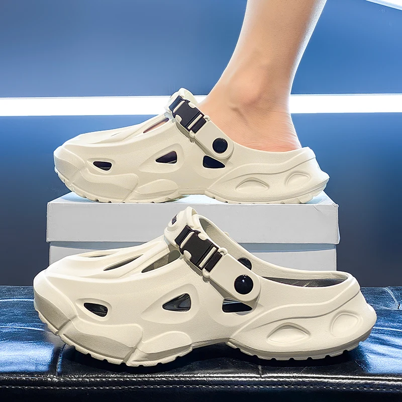 

Men's Summer Casual Slip-On Shoes Breathable Anti-Slip Driving Beach Sports Open-Toe Sandals Soft Bottom Hole-Hole Shoes