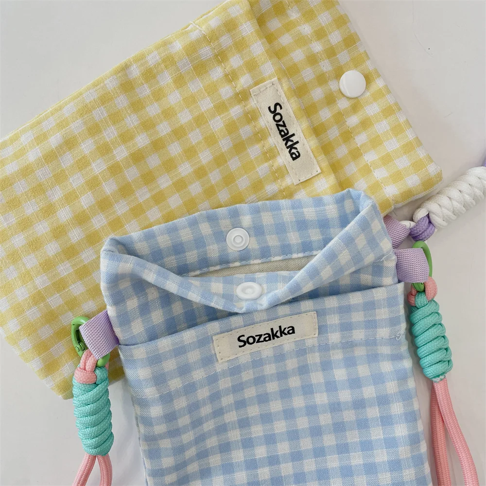 Bolsa para celular em forma de grade, bolsa de armazenamento diversa, bolsa para carregar chaves, mudanças e cartões, bolsa de pano pequena portátil