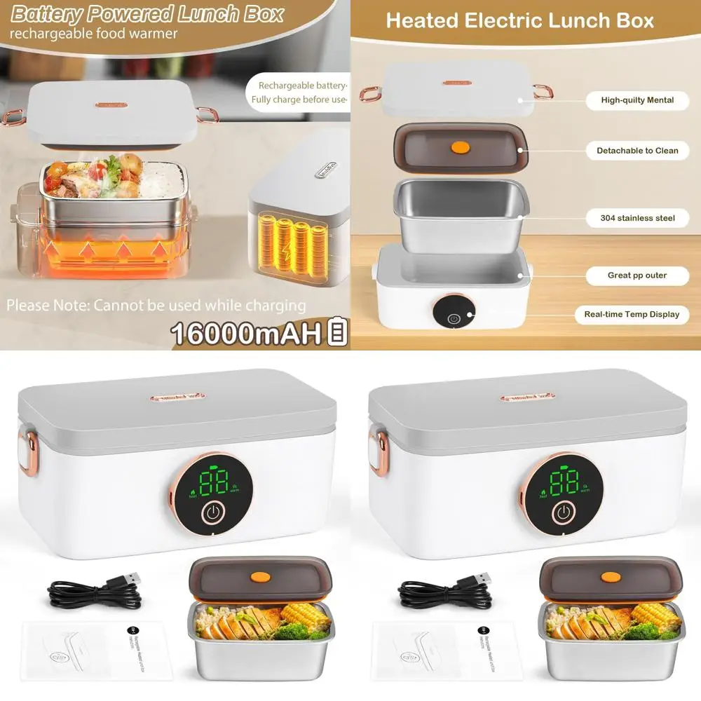 

Портативный электрический ланч-бокс объемом 1 л с автоматическим подогревом, аккумулятор емкостью 16000 мАч для автомобиля, офиса, путешествий и на открытом воздухе