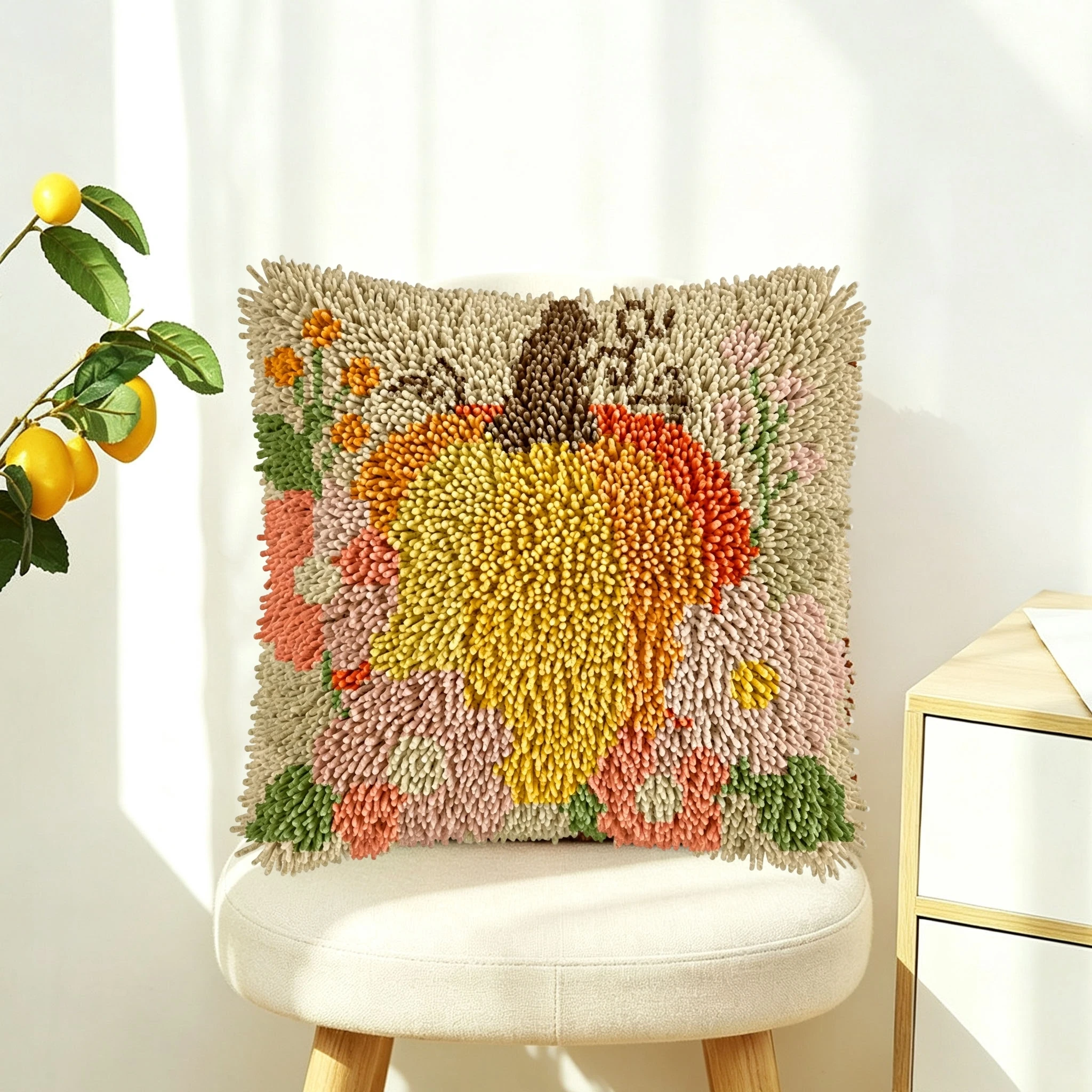 1Set Big Pumpkin Knot Pillow Latch Hook Kit Cushion Pillowcase Set For Needlework Latch Hook Kits DIY Beginner-friendly Embroide