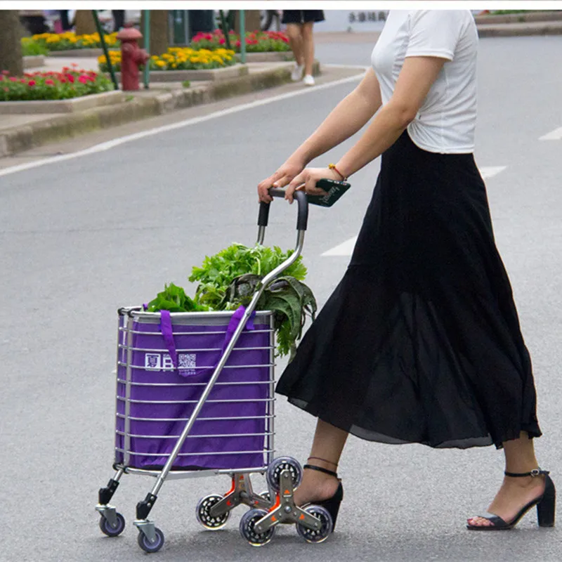 Grocery Shopping Cart Elderly Household Tow Truck Folding Portable Supermarket Trailer Vegetable Basket Hand-pulled Pull Rod Car