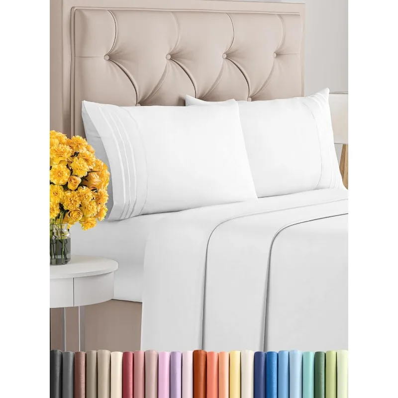 

Queen Size 4 Piece Sheet Set - Comfy Breathable & Cooling Sheets - Deep Pockets- White Oeko