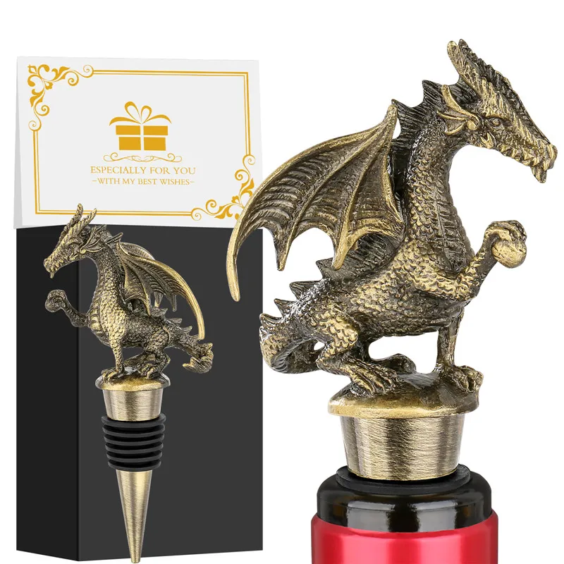 Antique 3D Dragon Shape Wine Stopper Metal Bottle Stoppers Champagne Saver for Home Kitchen Club Wedding Celebration Accessory