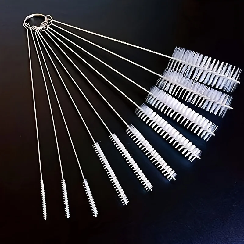 10pcs Straw Brush Set - Stainless Steel Handle, Soft-Bristled Straw Cleaning Brush, Multi-Sized Test Tube Brush, Spiral Brush