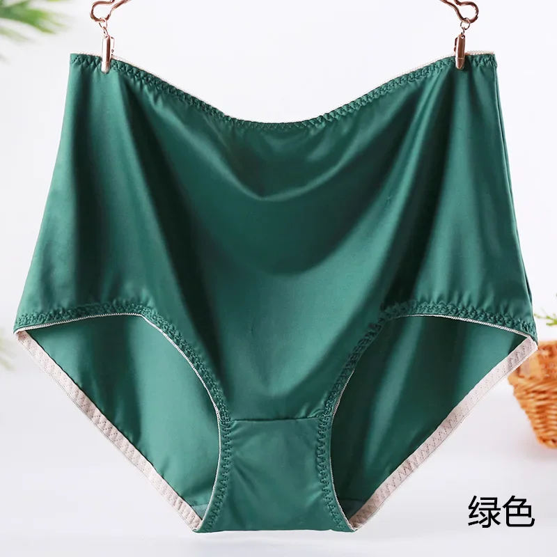 The New High Waist 40-100kg Satin Large Size Widened Women\'s Briefs Feel Delicate and Pure Color Nylon Ice Silk Comfortable Sexy