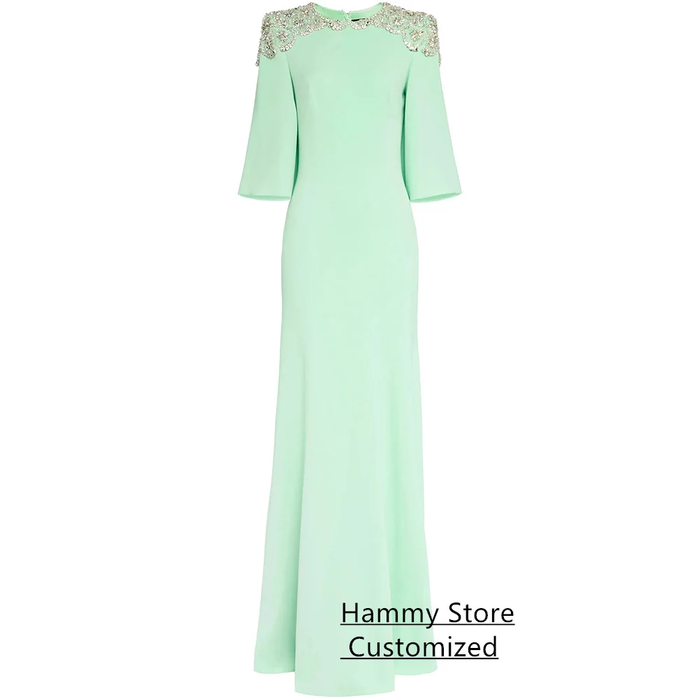 Abito da sera a sirena menta personalizzato girocollo mezze maniche perline cristallo lunghezza pavimento abito da festa arabo abiti da ballo