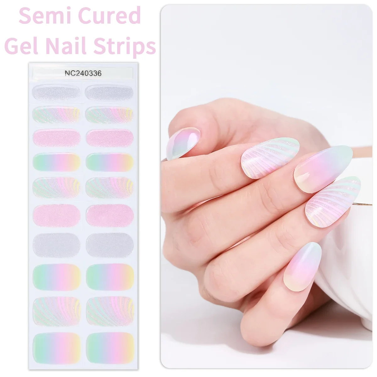 20 conseils perle blanc dégradé sirène Semi-durci ongles Gel bandes paillettes Aurora Gel ongles autocollants auto-adhésif UV autocollant pour ongles