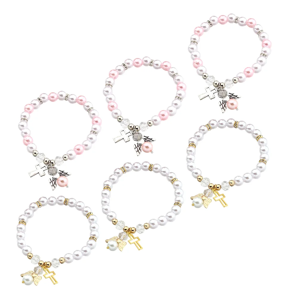 

6 Pcs Angel Rosary Girls Jewelry Beads Girls Girls Jewelrys Hand Chains Beaded The Cross for Acrylic Baptism Gifts