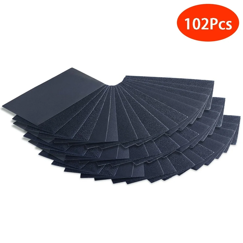 102Pcs Sandpaper Assortment 230x93mm Silicon Carbide Abrasive Sheets For Wet Dry Polishing Wood Auto Repair