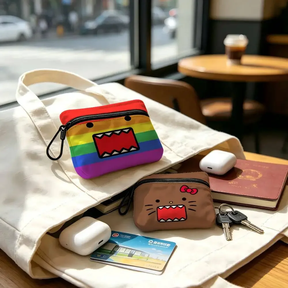 Cute Domo-Kun Faces  Portable Mini Oxford Cloth Coin Purse With Carabiner Hook Zipper Key Card Earphone Storage Wallet
