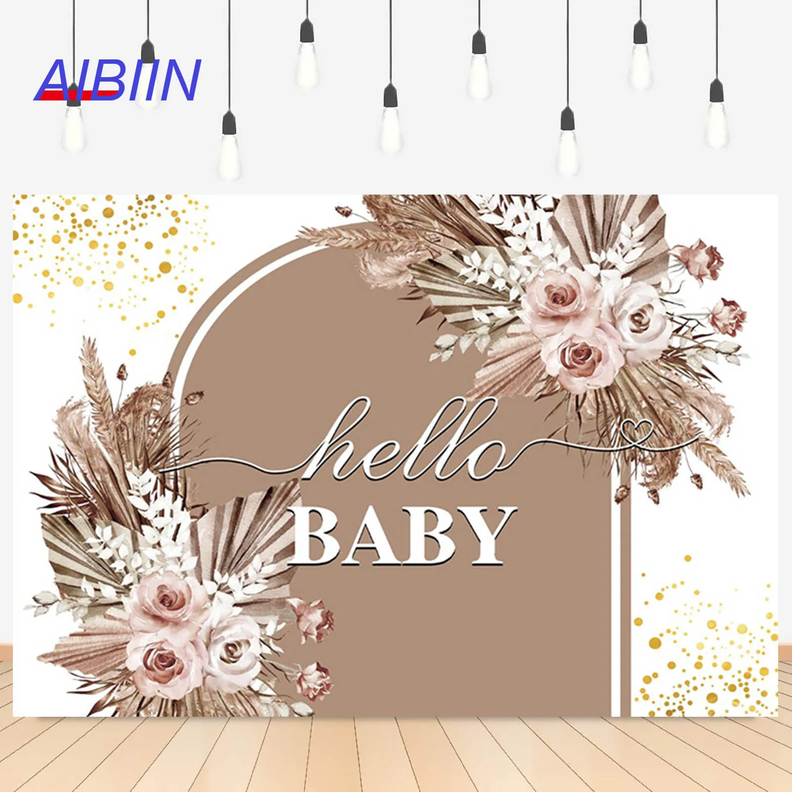 

Boho Baby Shower Photography Background Pampas Grass Floral Bohemian Backdrop Party Decoration Hello Baby Portrait Photo Studio