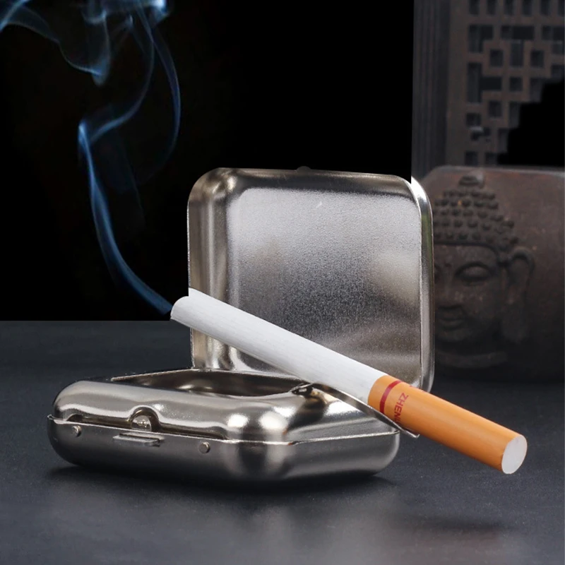 

Stainless Steel Ashtray with Lid Outdoor Pockect Ashtray Portable Metal Case Mini Creative Ashtray for Camping
