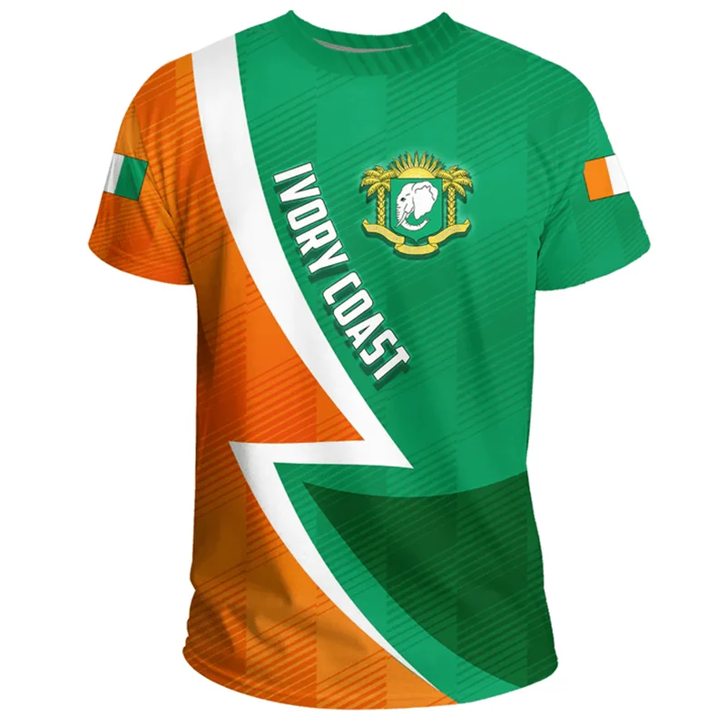 Übergroße T-Shirts 3D-Druck Cote Divoire Emblem Flagge ci Elfenbein Küste Retro-Kleidung Streetwear lässige Kurzarm T-Shirt Tops