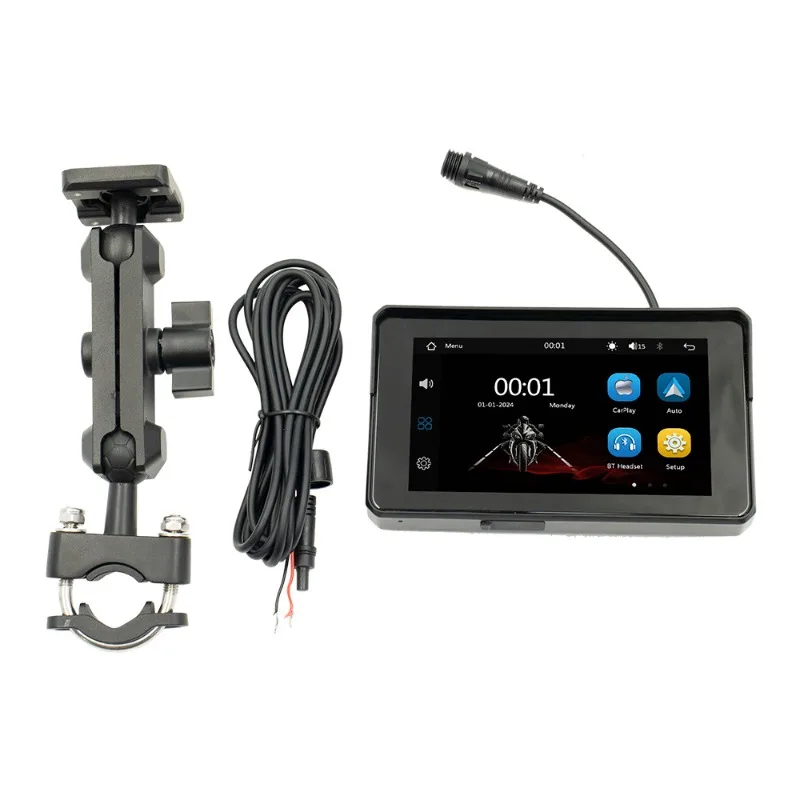 Leitor MP5 portátil transfronteiriço para motocicleta de 5 polegadas, navegação de carro sem fio Bluetooth dupla à prova d'água