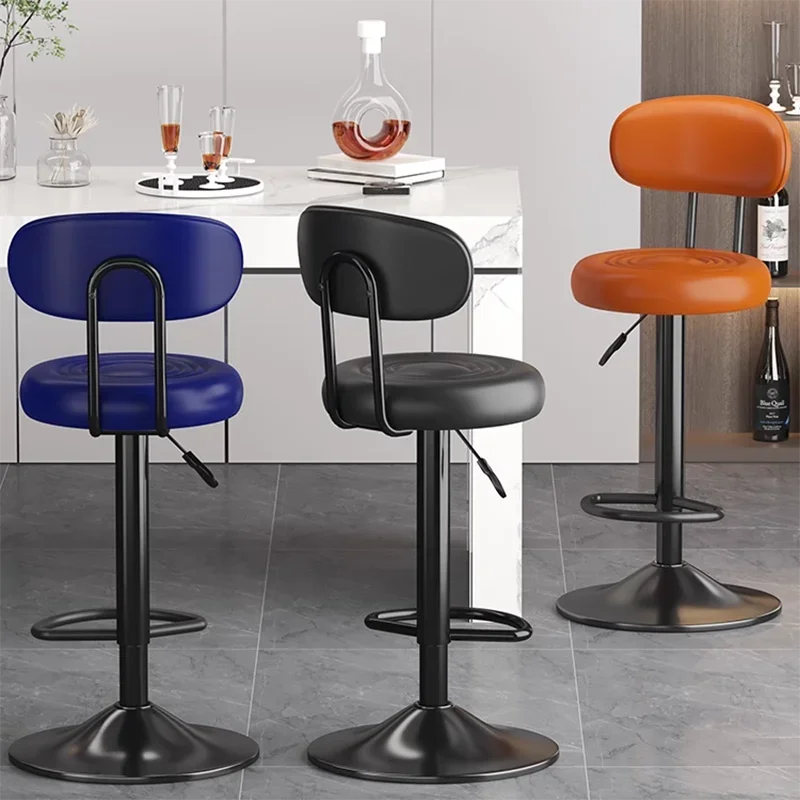 Simple Back Metal Bar Chairs Modern Round Leather Nordic Swivel Chair Design Black Comfortable Taburete Alto Home Furniture