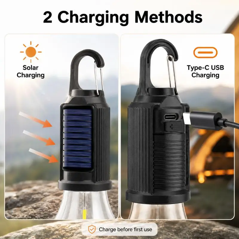Waterproof Portable Solar Tent Light USB Rechargeable Hanging Outdoor Lantern For Camping BBQ Garden Decor Supply