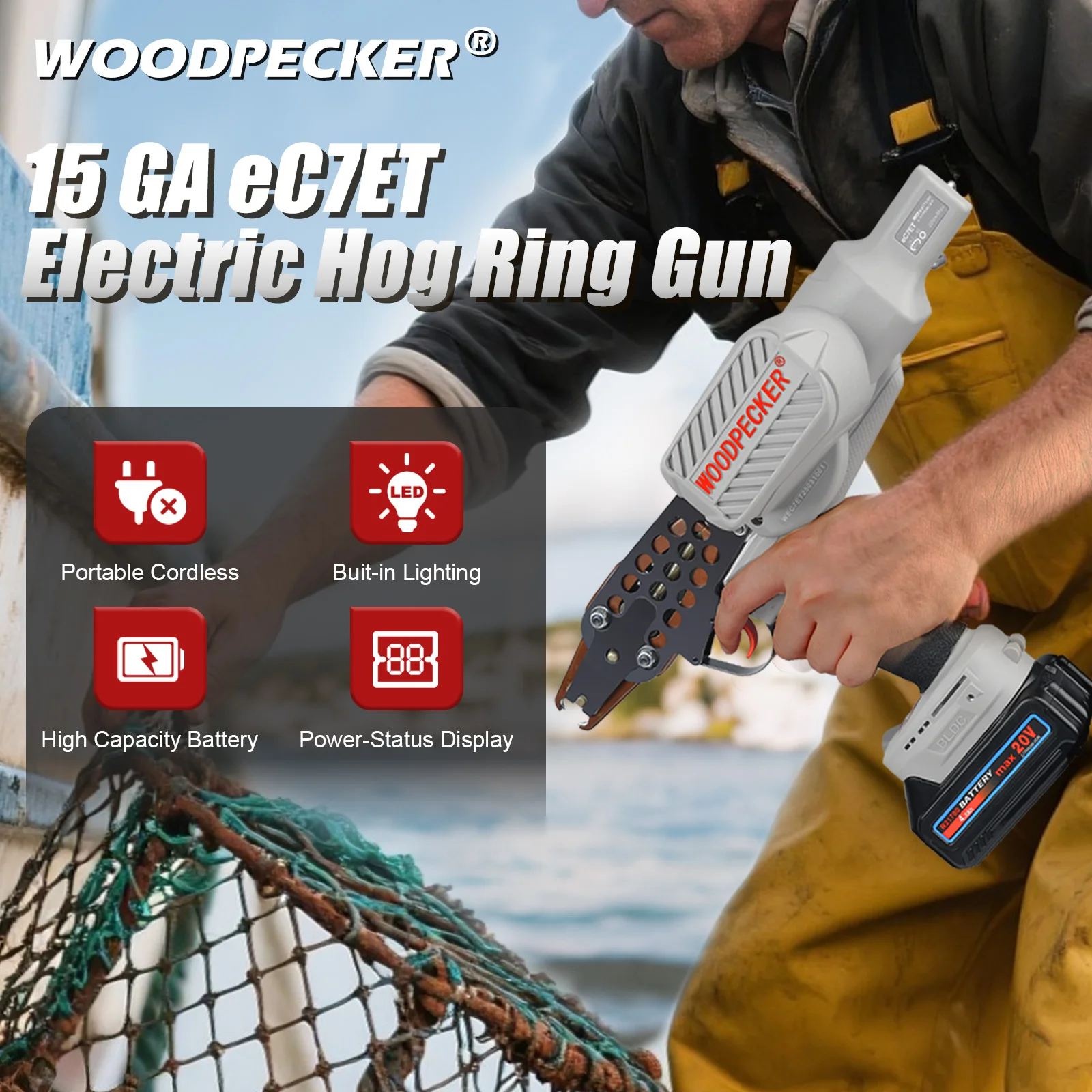 

Аккумуляторный пневматический пистолет EC7ET для крепления проволоки, кольцевой степлер C-Ring, для клеток для птицы и вольеров